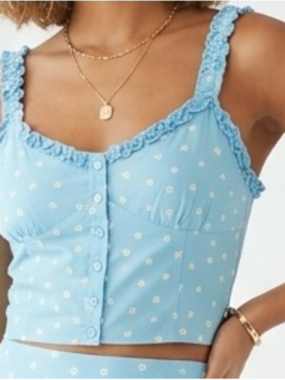 NWT PacSun Lottie Moss Blue Floral Ruffle Bustier Crop Top - Cottagecore - M